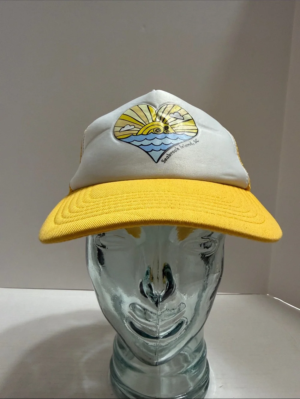 Kids Yellow & White Trucker Hat Seabrook Island, SC Sunrise Graphic